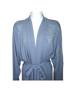 Vintage Soft Surroundings Evelyn Robe Pale Blue Embroidered Long Belted XL Visco
